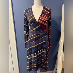 BCBG Striped Long Sleeve Wrap Dress